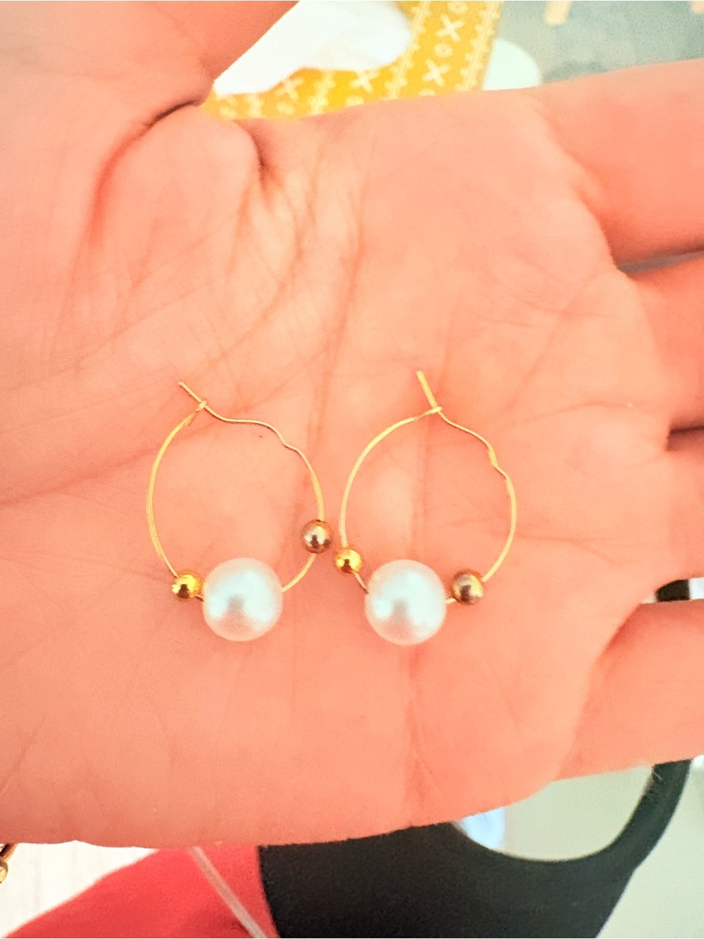 Gold Hoop Earrings with White Pearl Accent - Women Jewelry